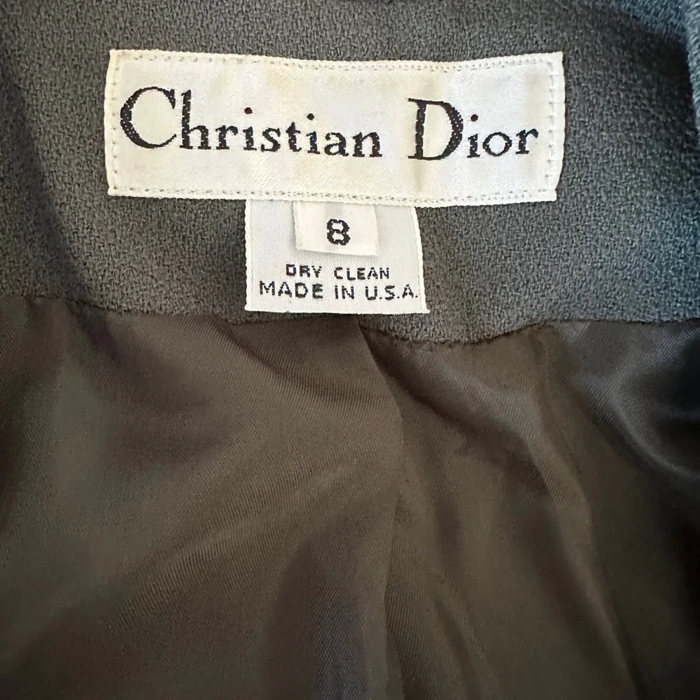 Vintage Christian Dior Green Skirt Suit with Gold Buttons